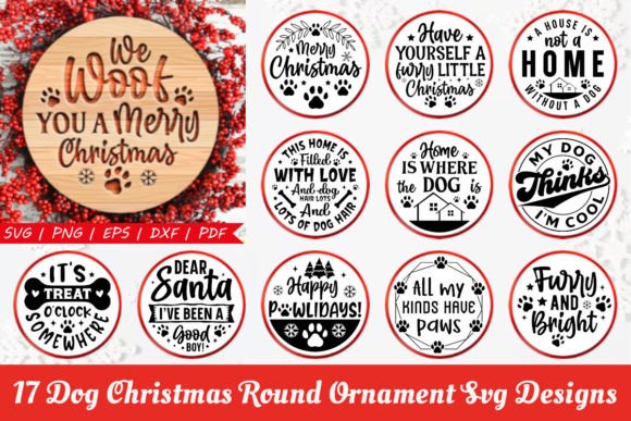 Dog Christmas Round Ornament SVG Bundle